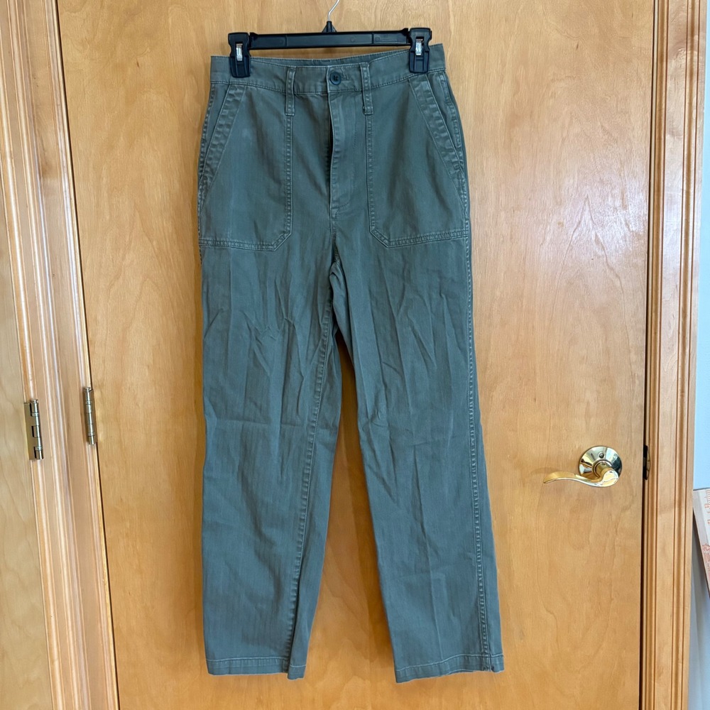 Madewell High Rise Utility Pants Green Herringbone‎ Cotton Blend Women's Size 26